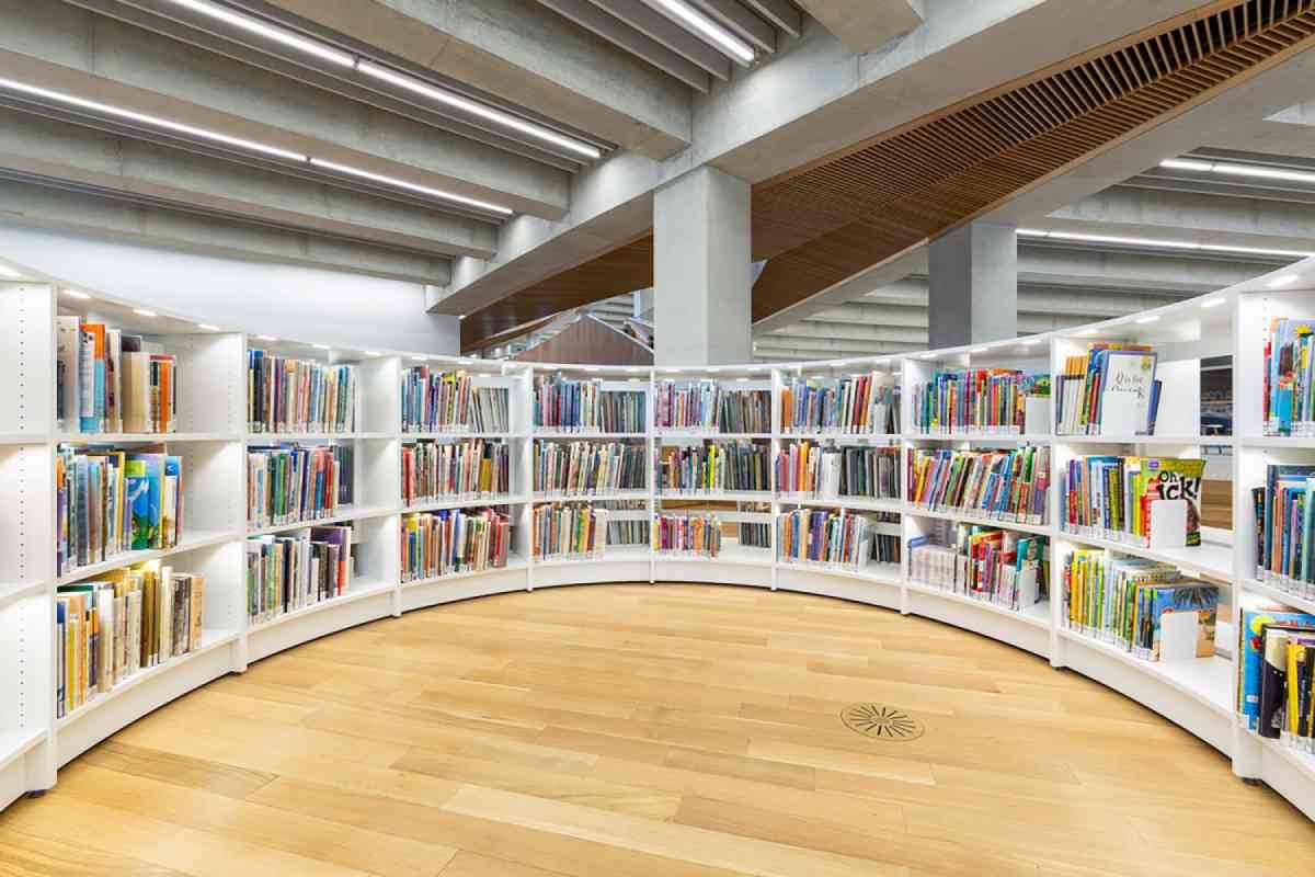 Curved library bookshelves